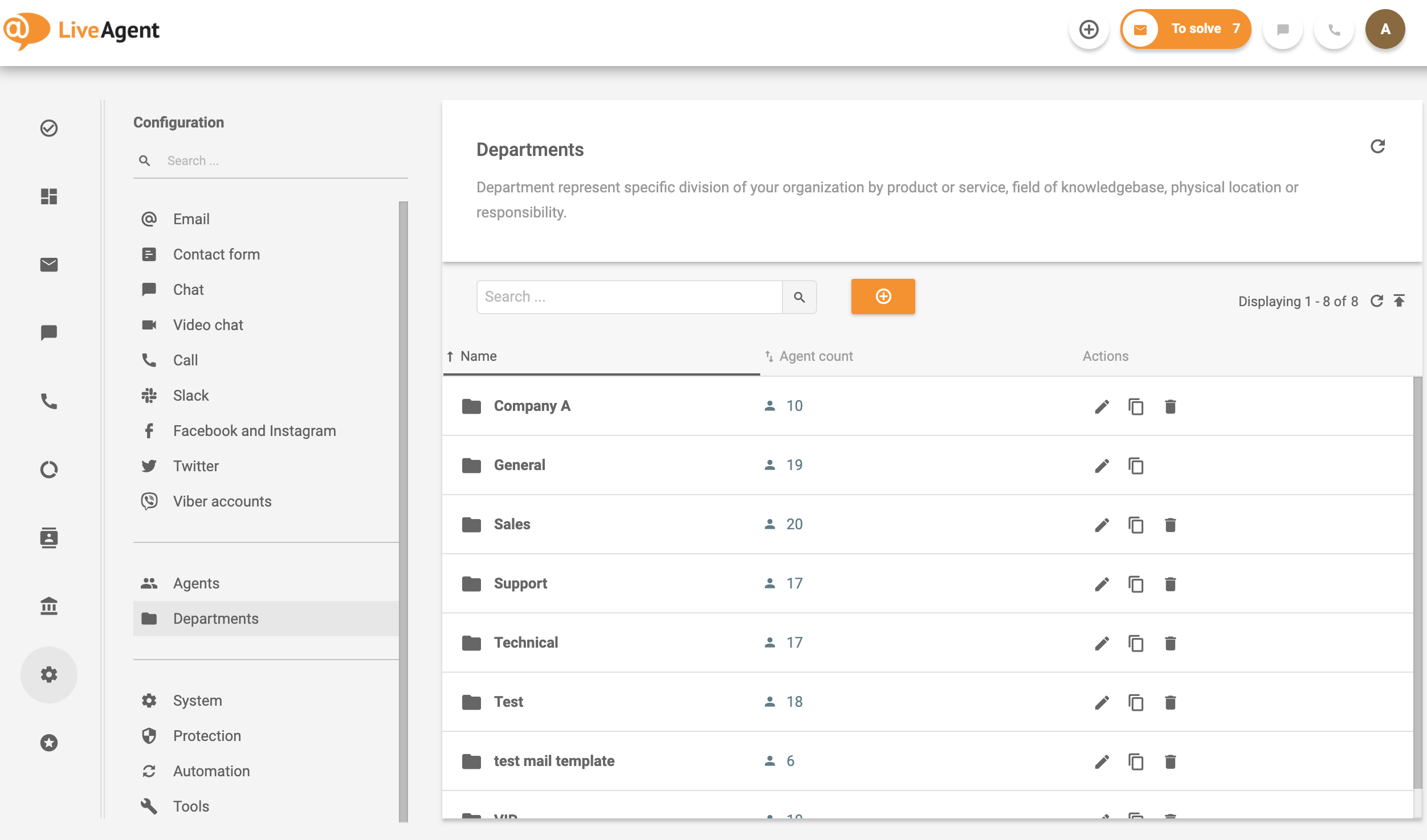 Odjeli u LiveAgent-u