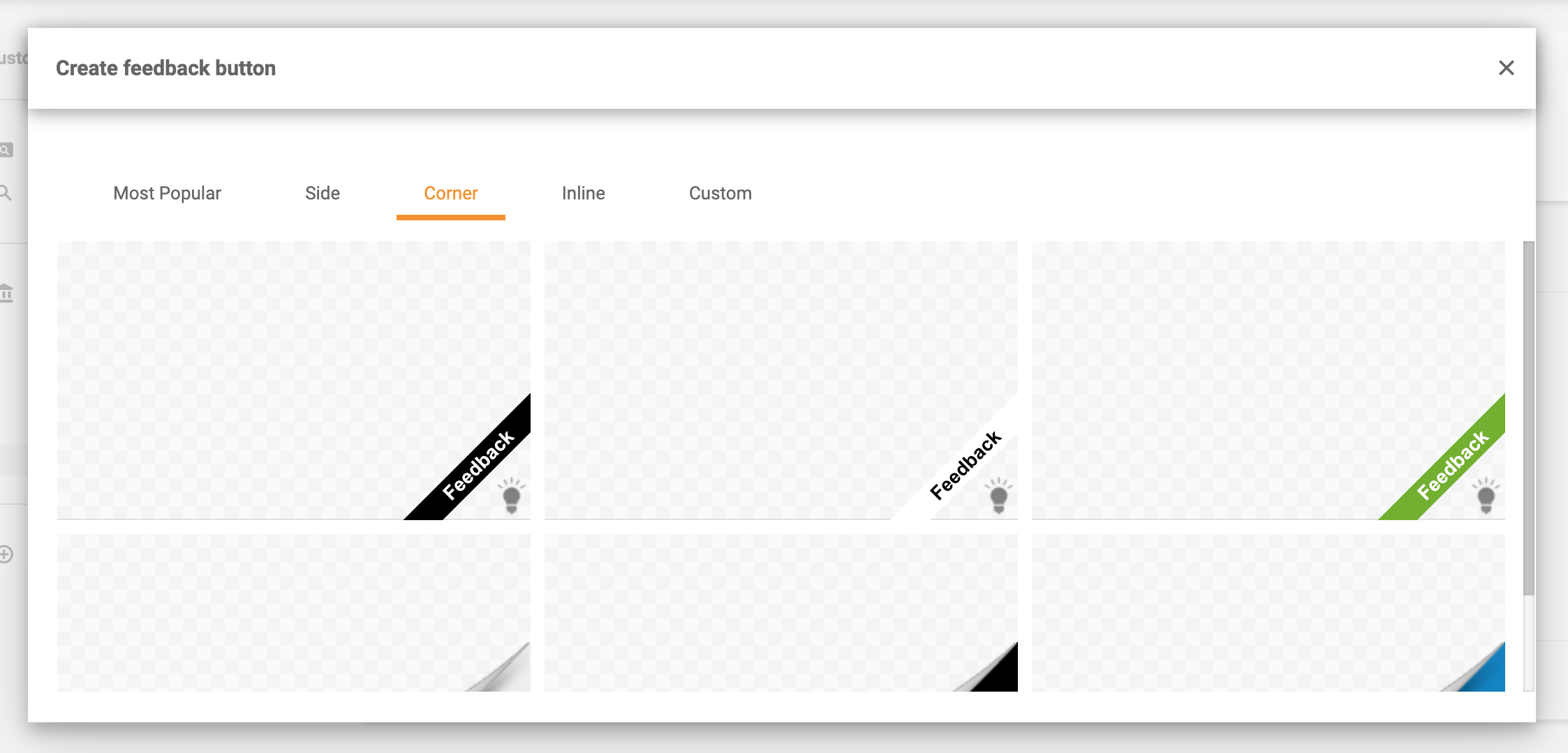 Gumbi za povratne informacije u kutu