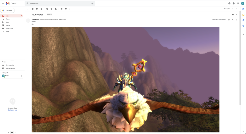 Primjer ugrađene lijepljene slike u poruci