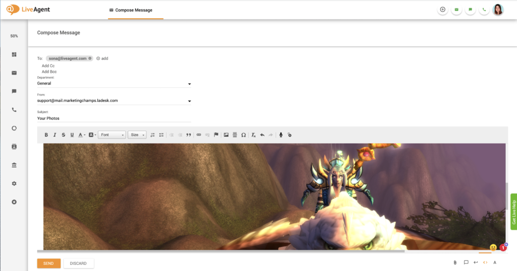 Lijepljenje ugrađene slike u LiveAgent-u