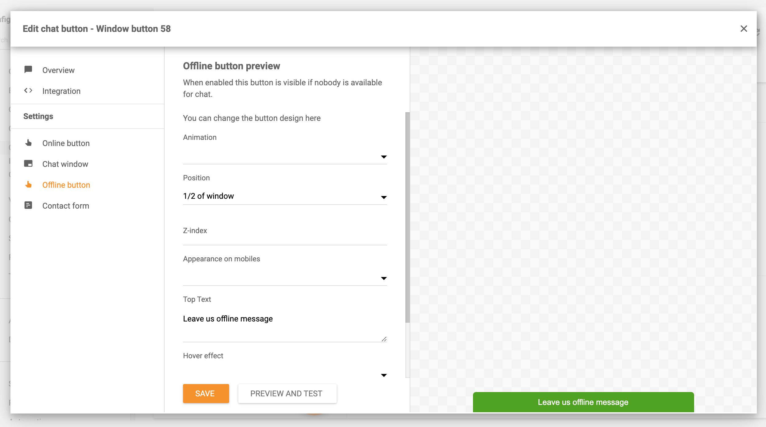 Postavke gumba za chat izvanmrežno LiveAgent