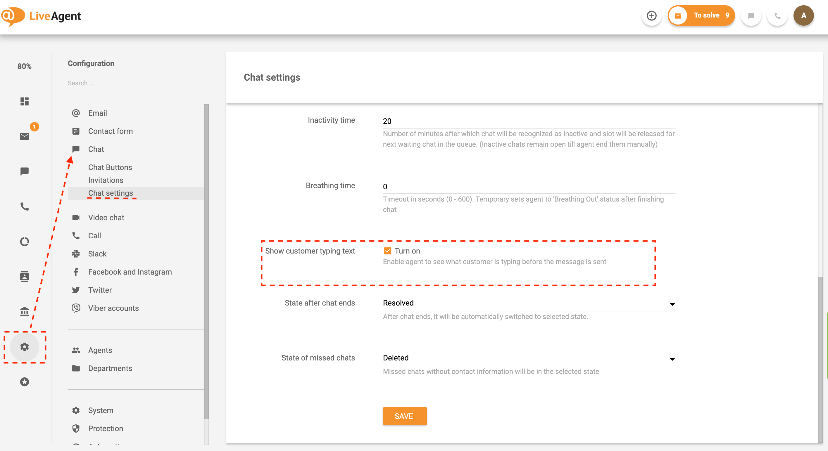 Postavke prikaza tipkanja u stvarnom vremenu u LiveAgent-u