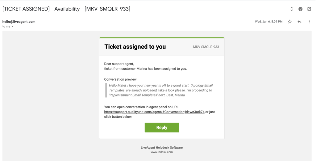 Obavijest odgovornosti putem e-pošte