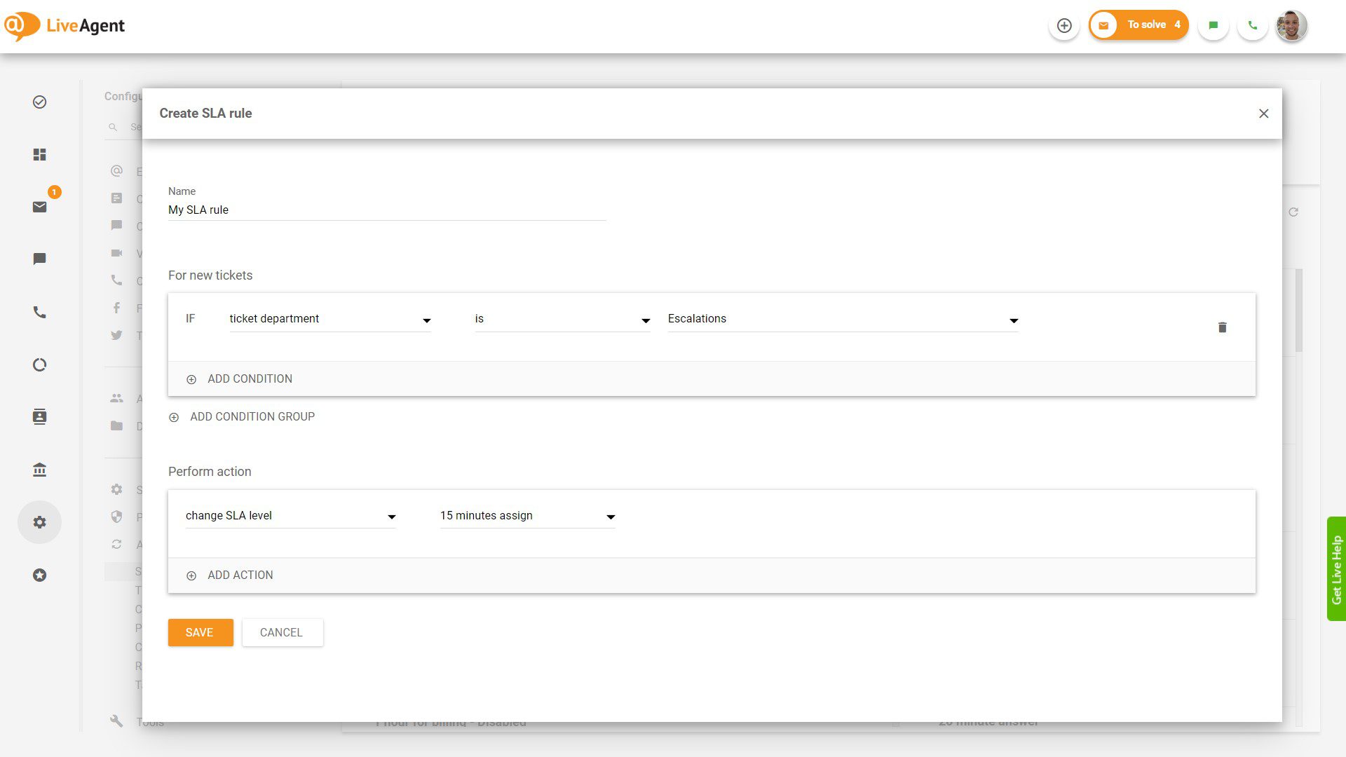 Kreiranje SLA pravila u LiveAgent-u