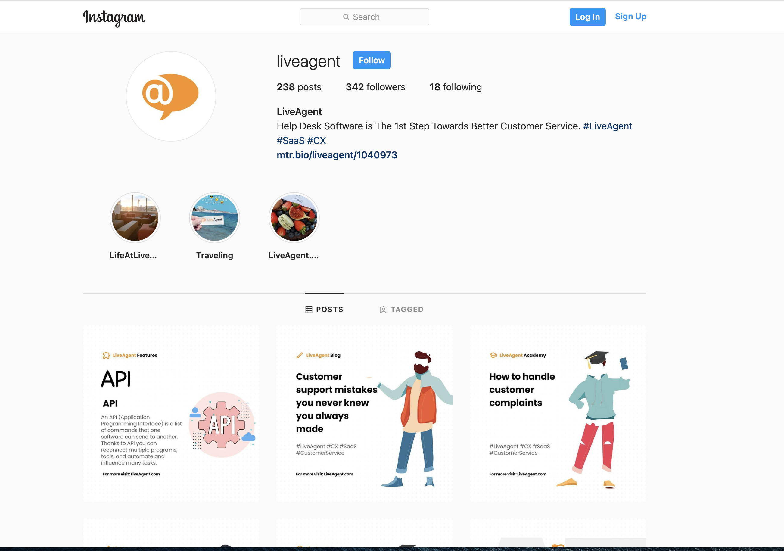 Pregled LiveAgent Instagram stranice