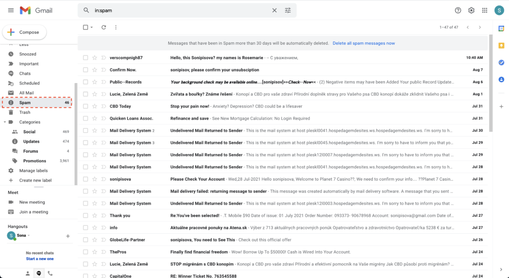 Spam folder in Gmail