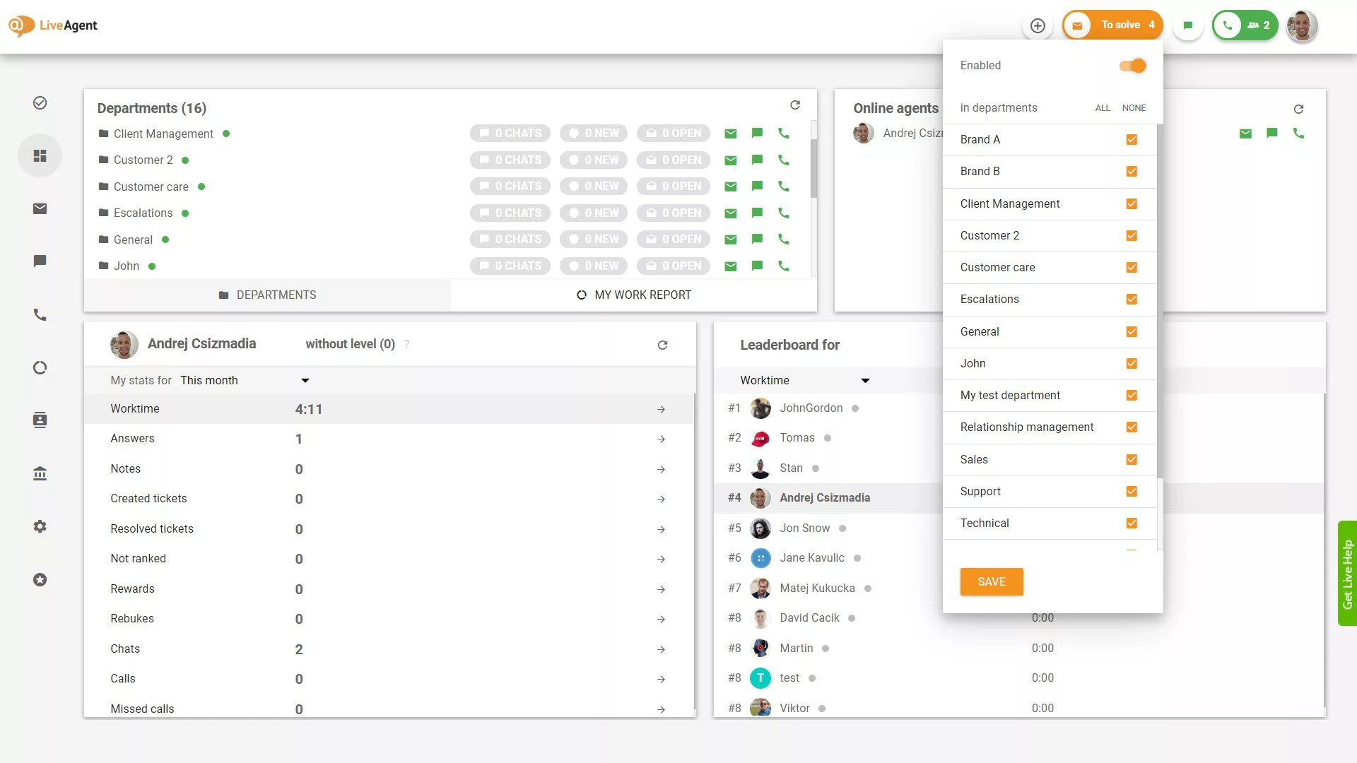 Odabir odjela za tikete Za riješiti