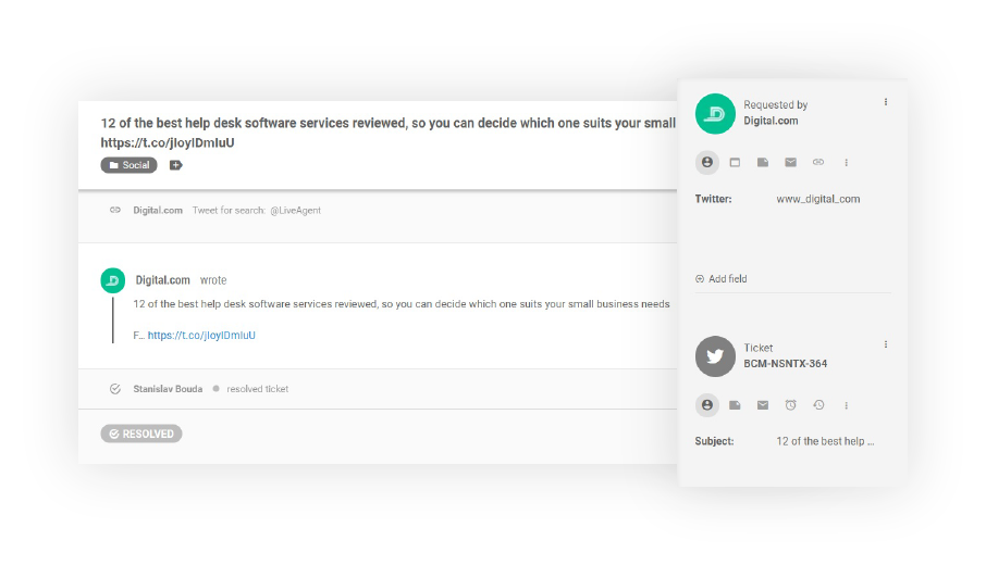 Twitter kartica u LiveAgent-u