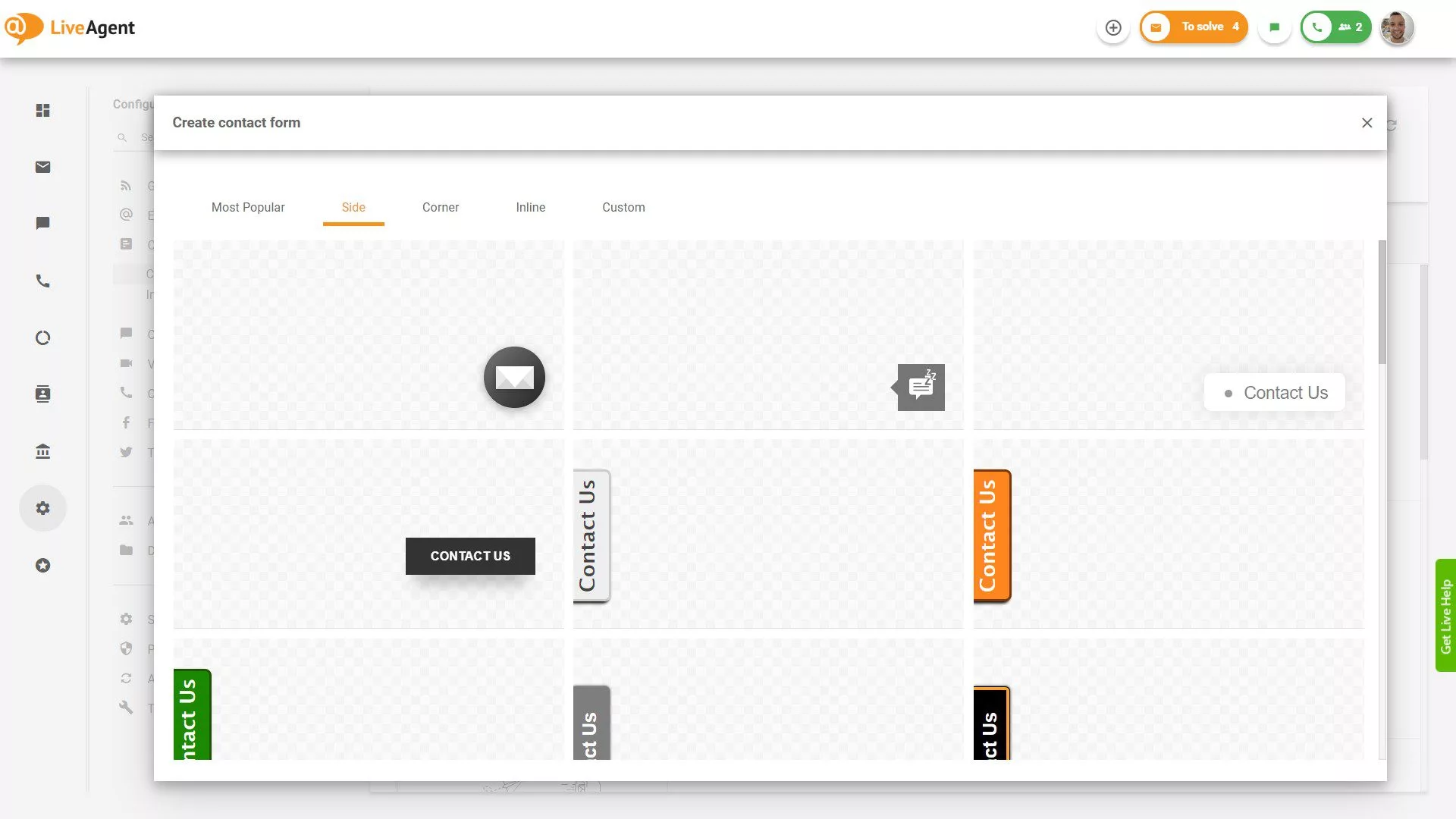 Bočni kontaktni obrasci gumbovi