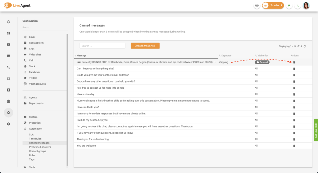 Brisanje unaprijed napisane poruke