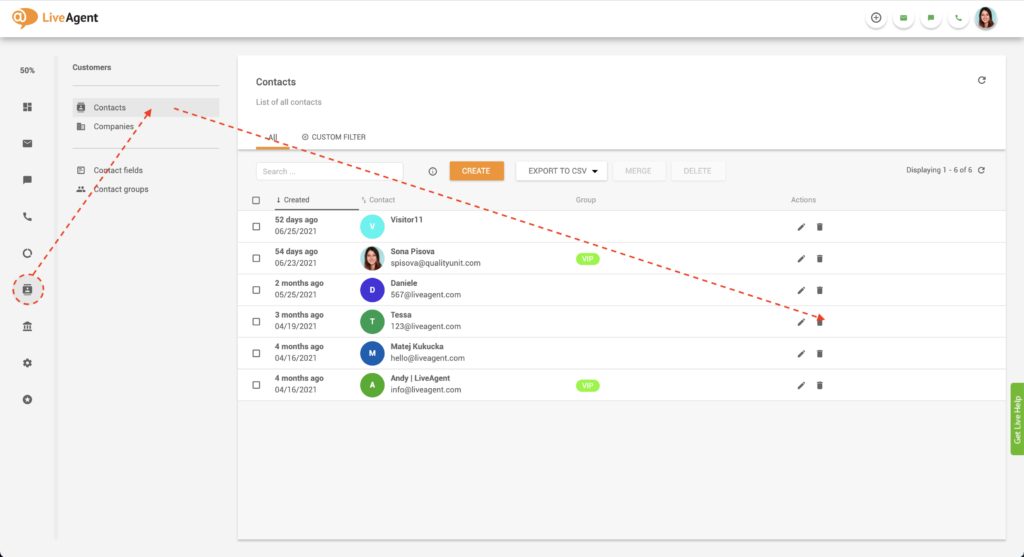 Uredi bilješku kontakta u LiveAgent-u