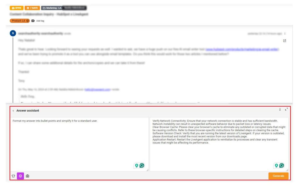 Slika koja prikazuje opciju custom answer assistant s upitom i porukom za demonstraciju ovog asistenta