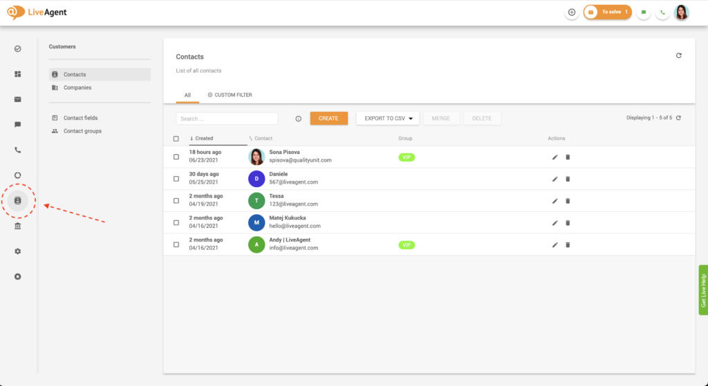 Pronalaženje kontakata u LiveAgent-u