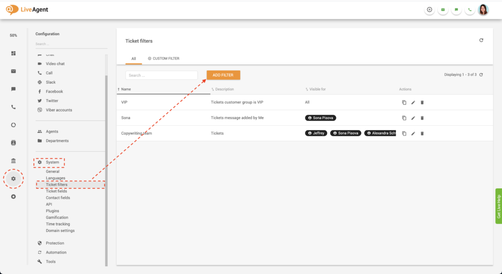 LiveAgent Kreiraj globalni filter