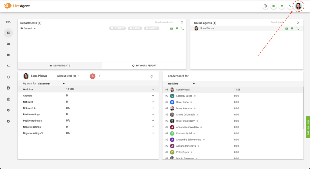 LiveAgent - pronađite gumb pauziranja