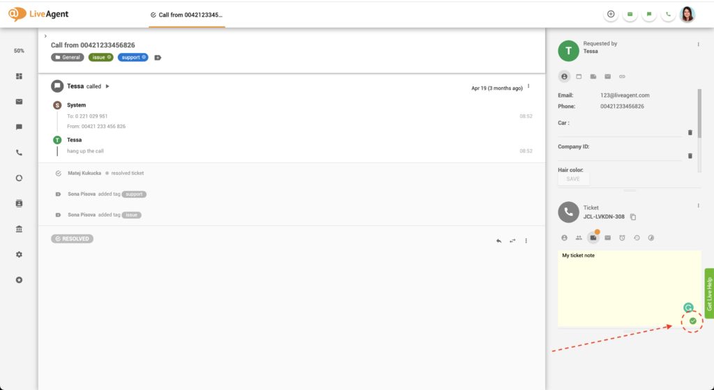 Bilješke karata LiveAgent