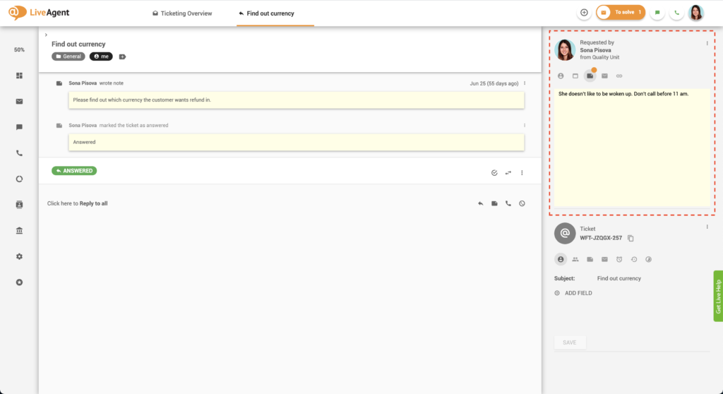 Bilješke u kartama - LiveAgent