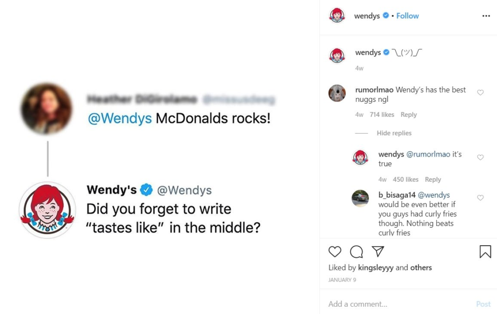 Wendy's jaka Instagram prisutnost