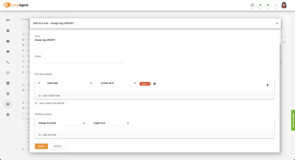 Primjer postavljanja hitne SLA-e