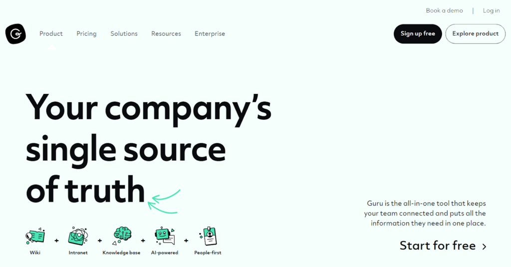 Privlačan ekran baze znanja Guru-a