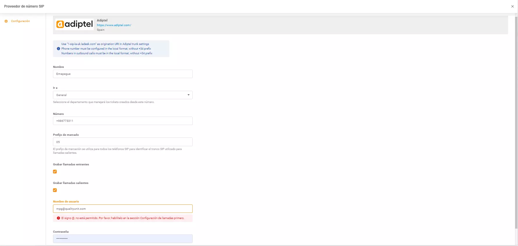 Adiptel vjerodajnice
