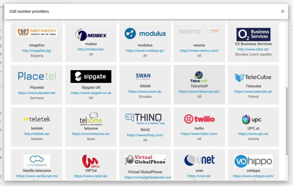 Pružatelji brojeva poziva sa LiveAgent