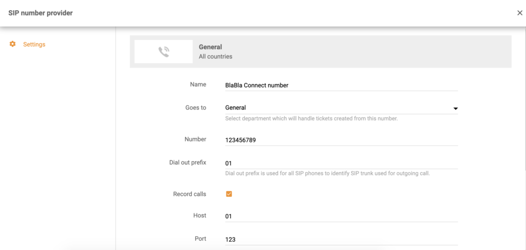 BlaBla Connect integracija u LiveAgent konfiguraciji poziva