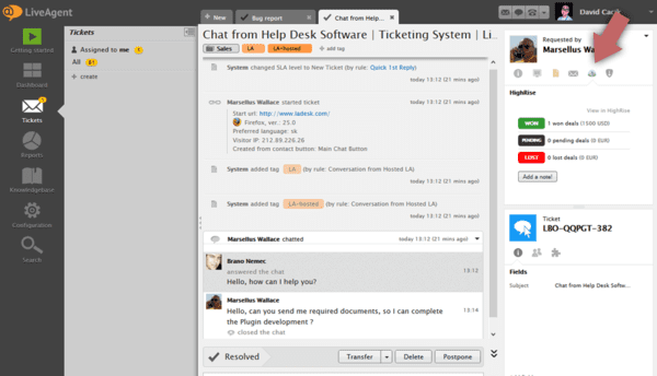 Highrise LiveAgent integracija