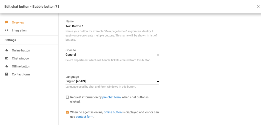 Konfiguracija gumba za chat kao dio Volusion integracije