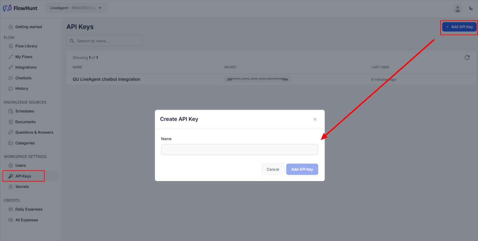 Stvaranje API ključa za integraciju FlowHunt radne površine s LiveAgent-om