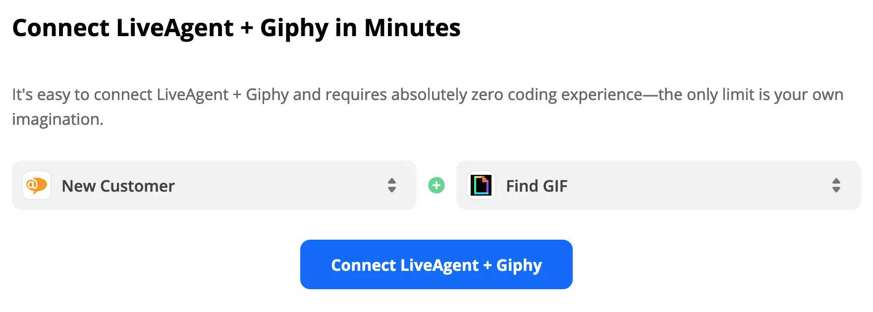 LiveAgent okidač i Giphy akcija odabrani na Zapier-u