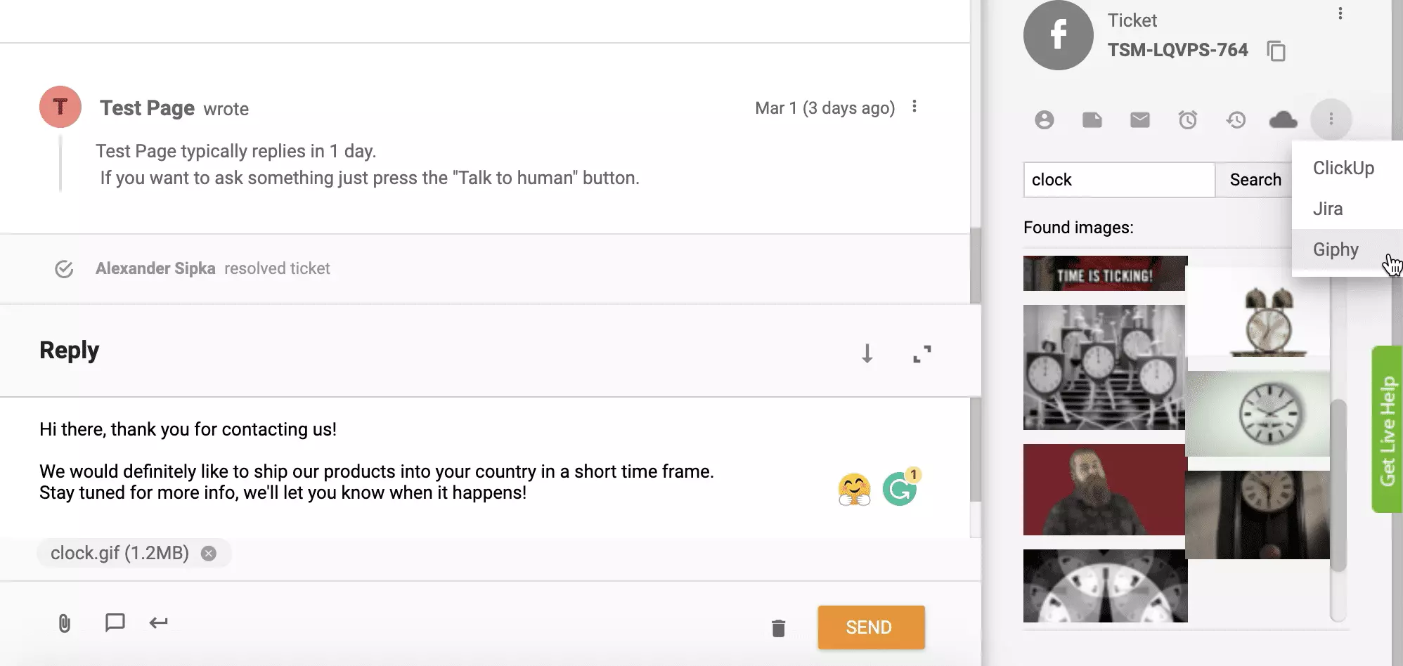 Giphy integracija aktivirana i funkcionira u LiveAgent sustavu kartičenja