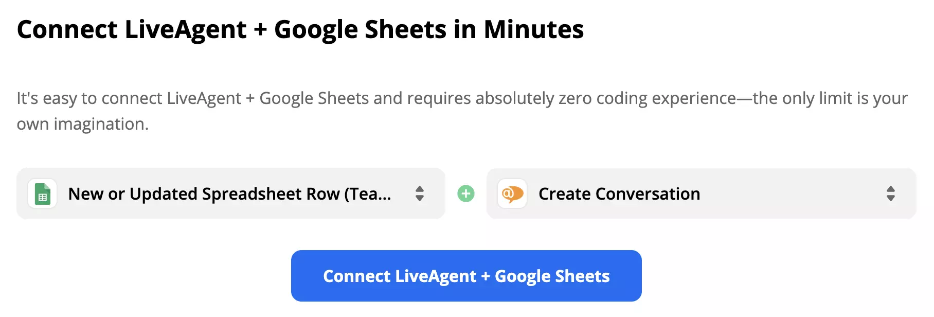 Odabrani Google Sheets okidač i LiveAgent akcija