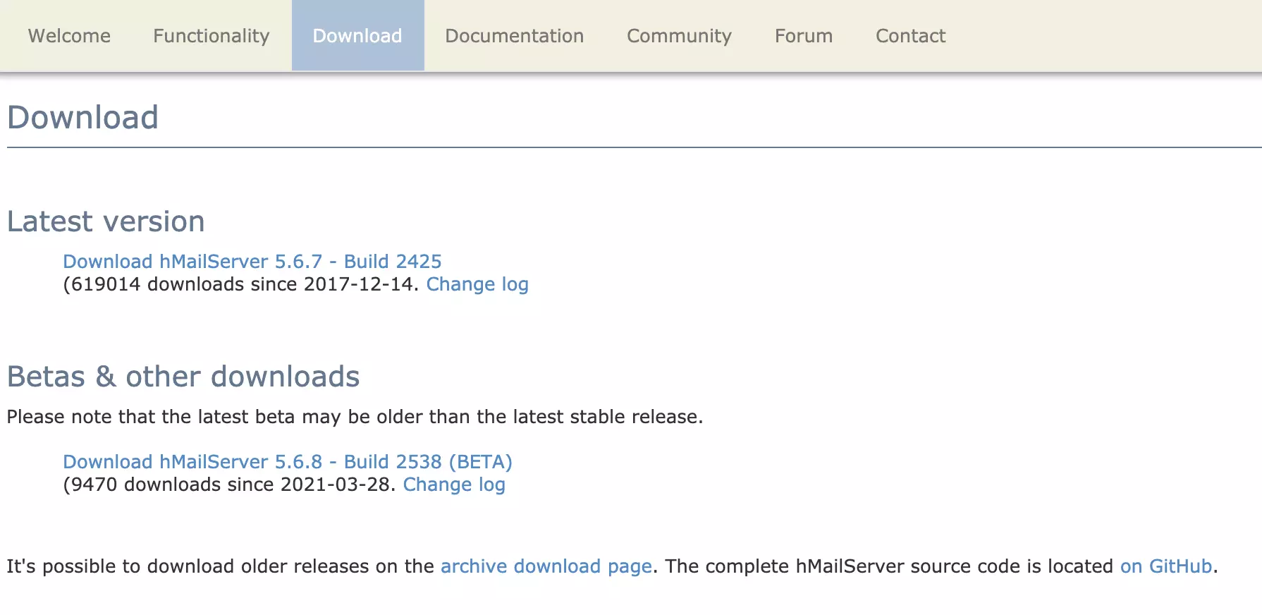 Stranica za preuzimanje HMailServer-a