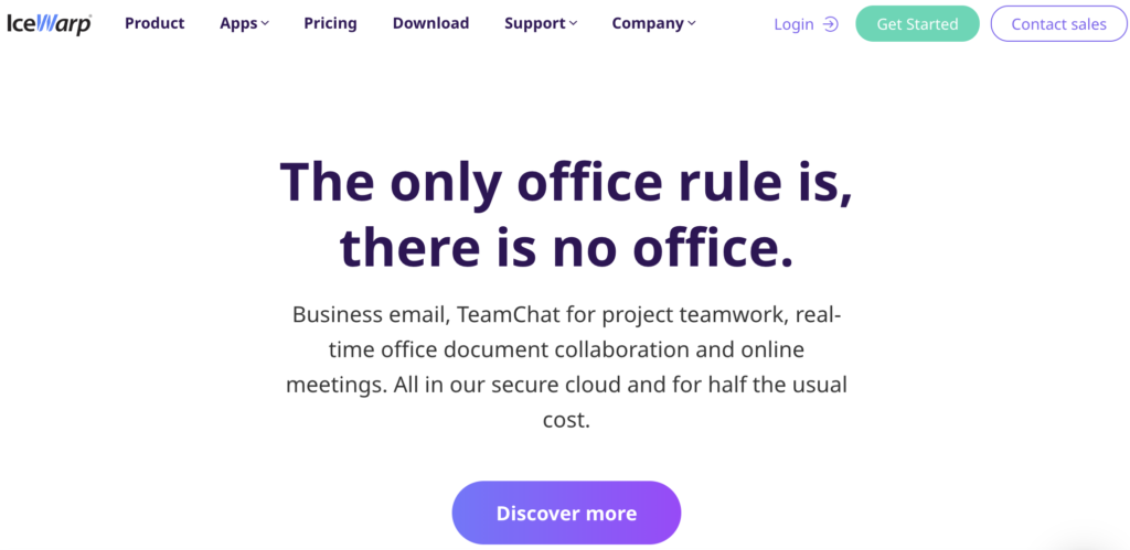 IceWarp početna stranica sa sloganom i opcijama podstranice