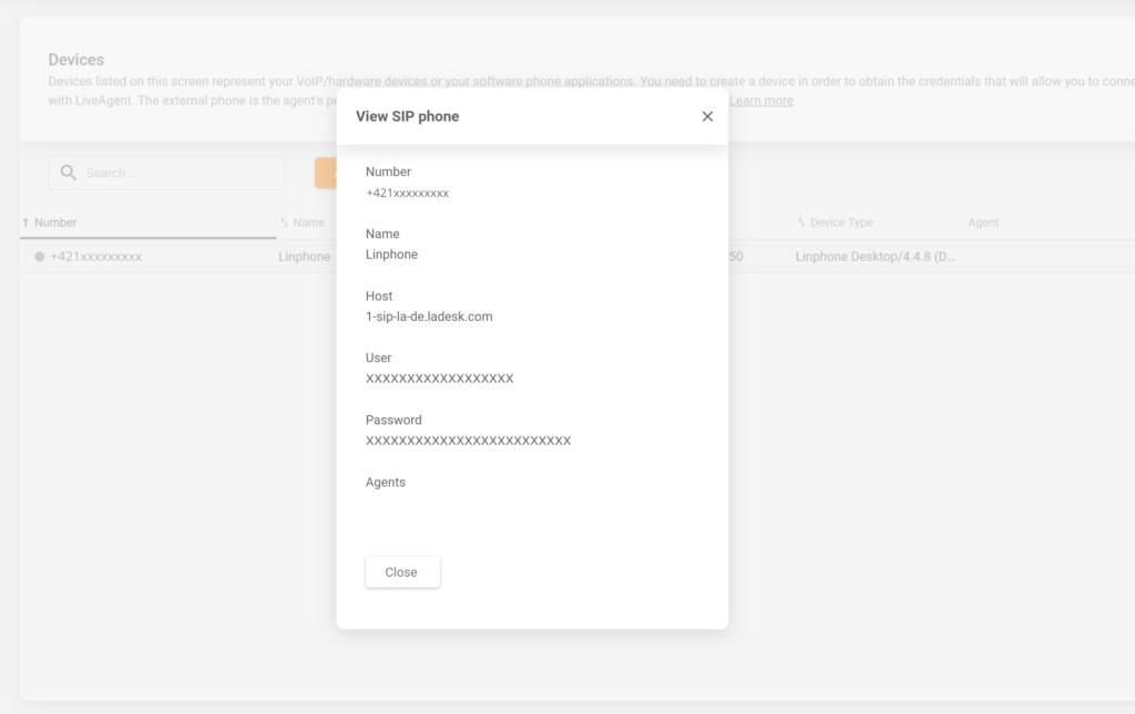 LiveAgent SIP device configuration