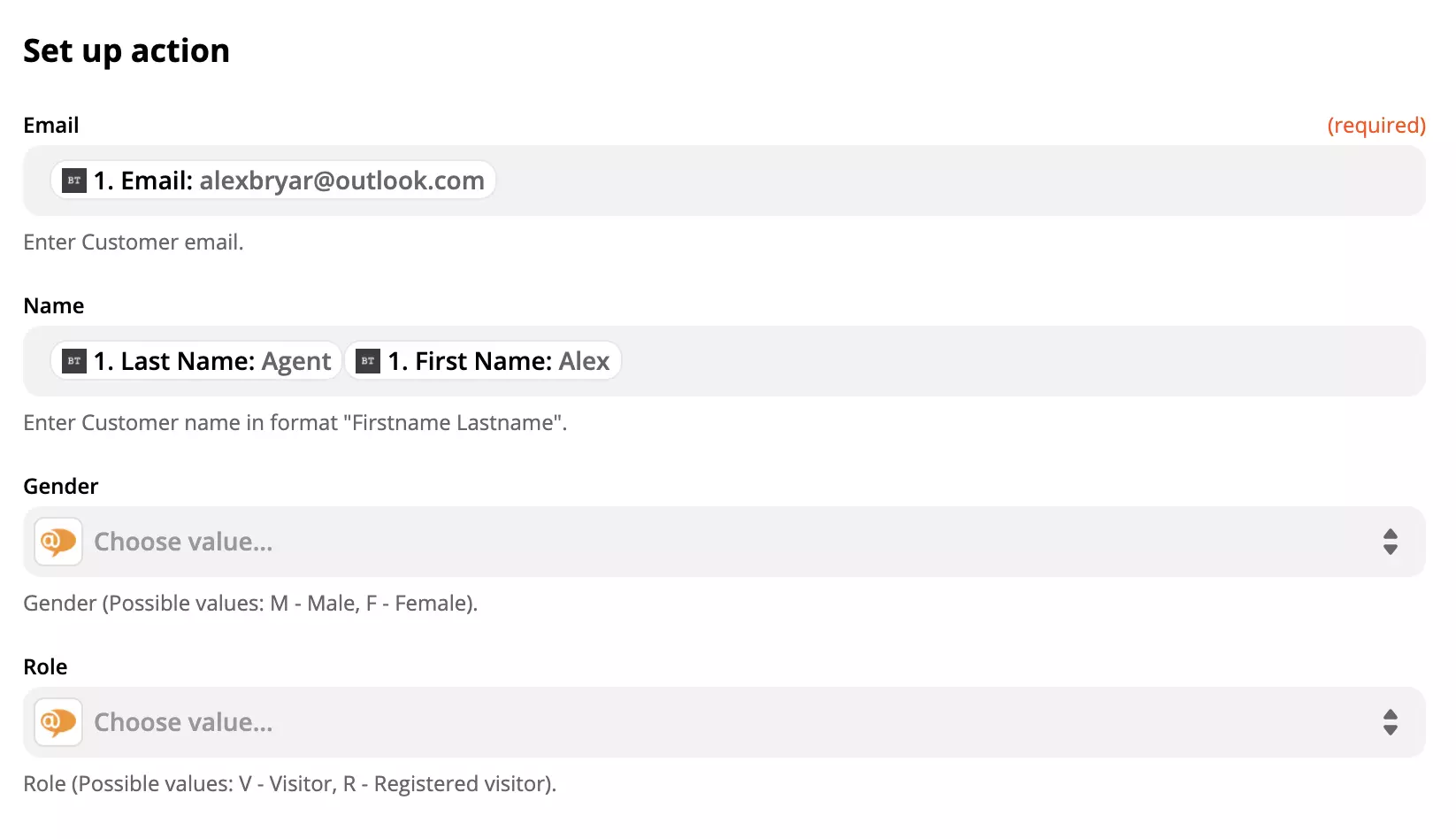 Konfiguracija LiveAgent akcije s podacima u poljima na Zapieру