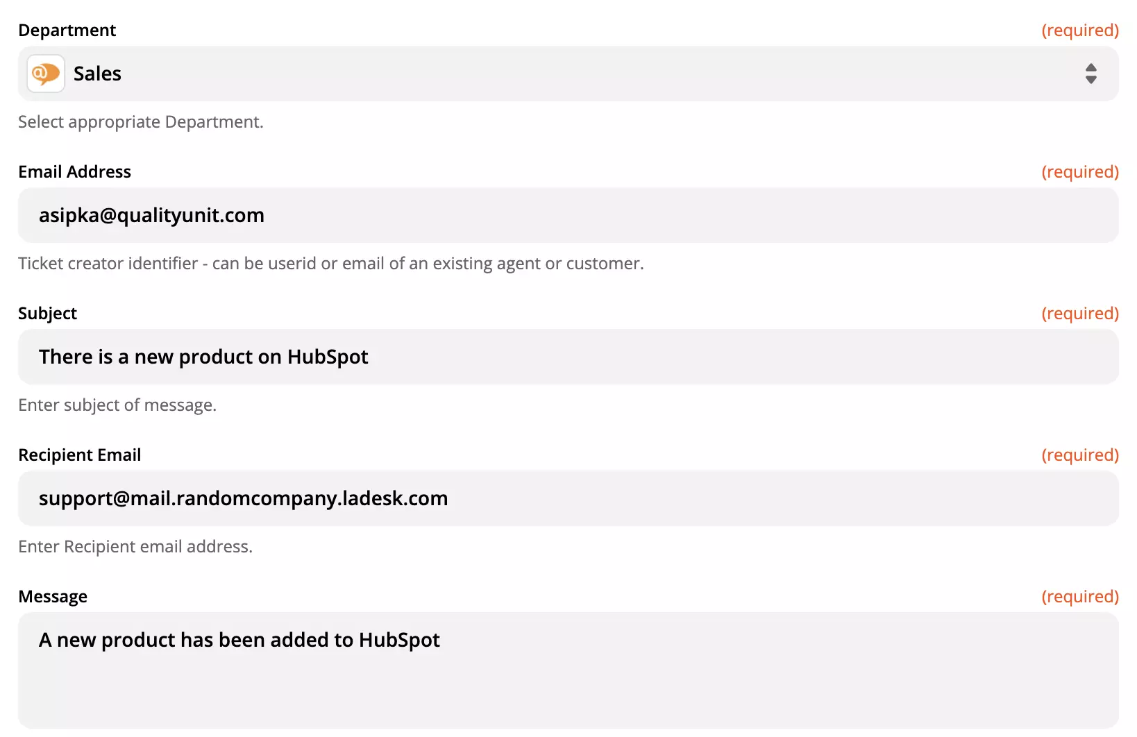 Postavljanje LiveAgent akcije na Zapier-u