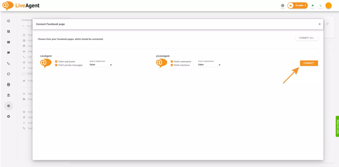 Provjera okvira u postavkama koja omogućava LiveAgent-u da preuzme komentare i spominjanja