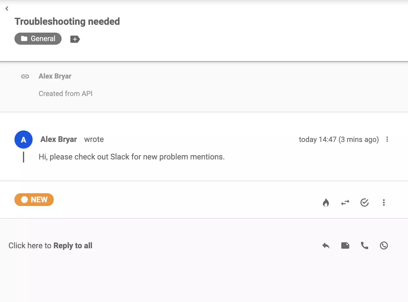 Karta poslana u LiveAgent nakon što se ključna riječ pojavila u Slack-u
