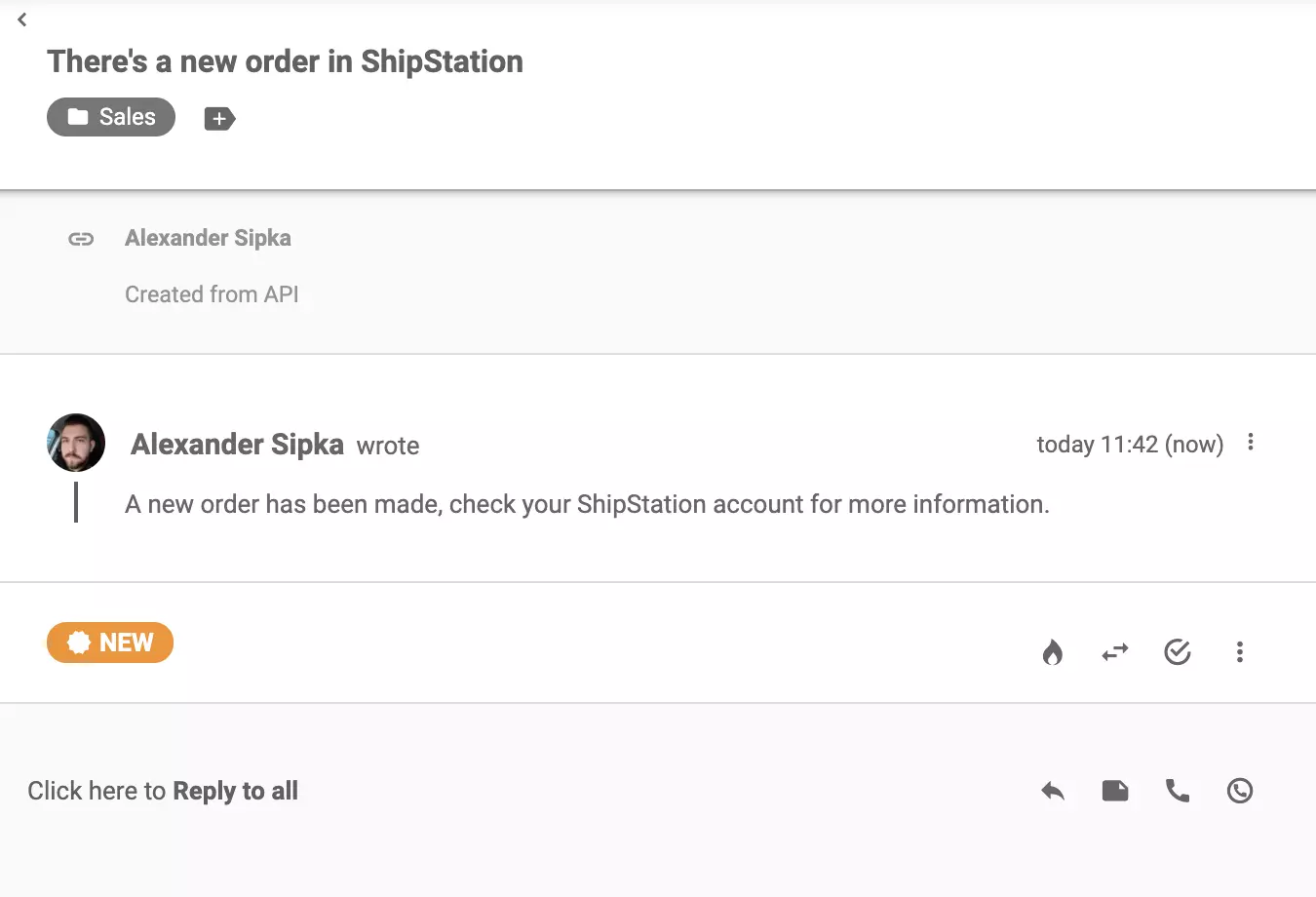 ShipStation poruka poslana nakon što je nova narudžba napravljena