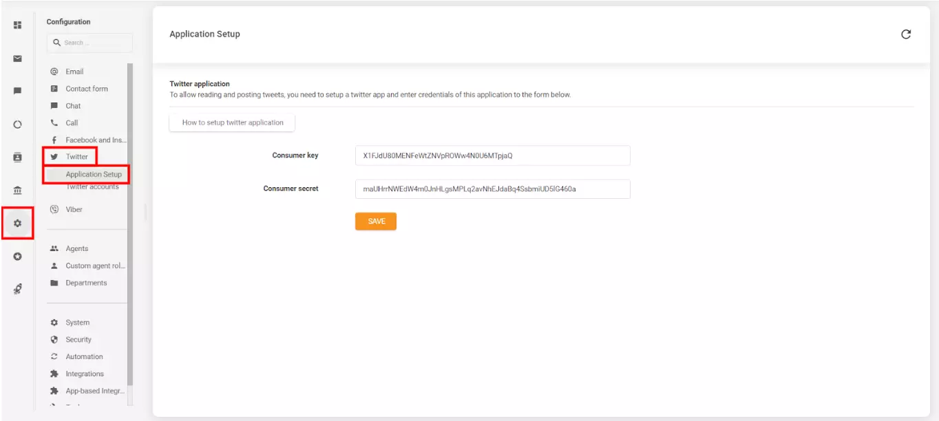 Slika pokazuje gdje i kako povezati svoj LiveAgent račun sa svojim stvorenim Twitter (X) računom