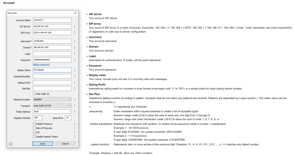MicroSIP dodaj novi račun