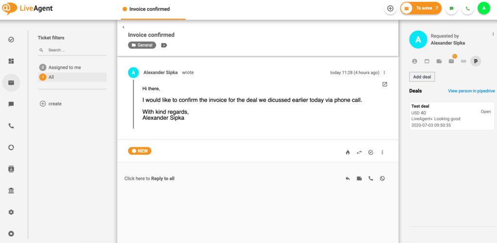 PipeDrive dogovor u LiveAgentu