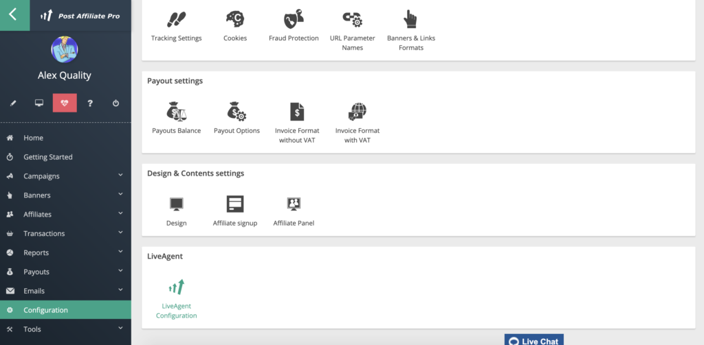 LiveAgent konfiguracija u Post Affiliate Pro