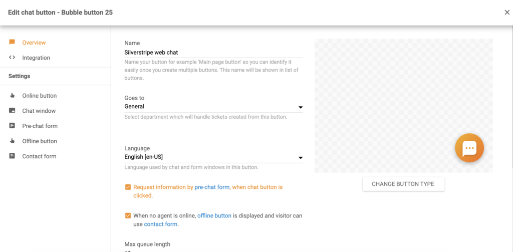 Konfiguracija gumba za Silverstripe chat u LiveAgent-u