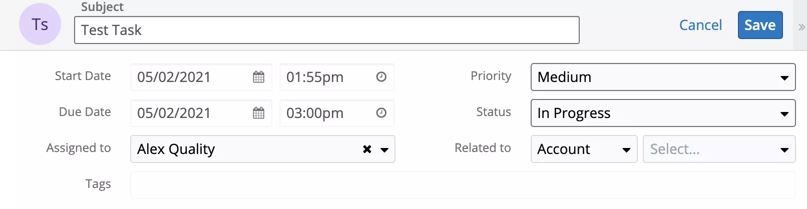 Novi zadatak je kreiran u SugarCRM-u