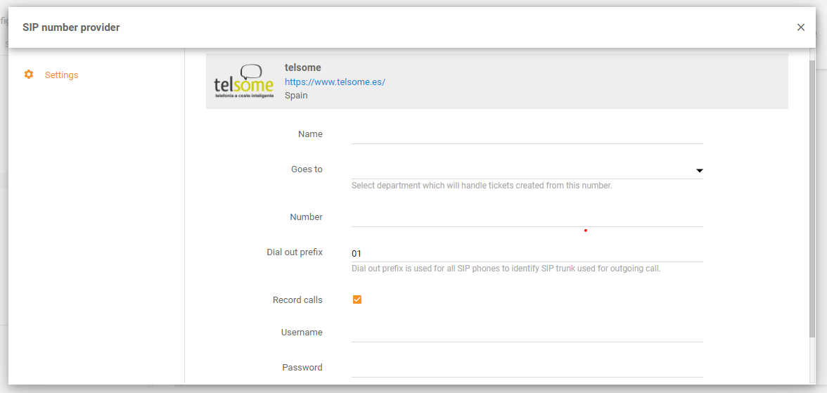 Telsome integracija u LiveAgent-u