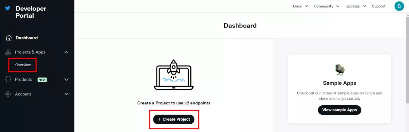 Stvaranje novog projekta na Twitter (X) portalu za razvojne programere