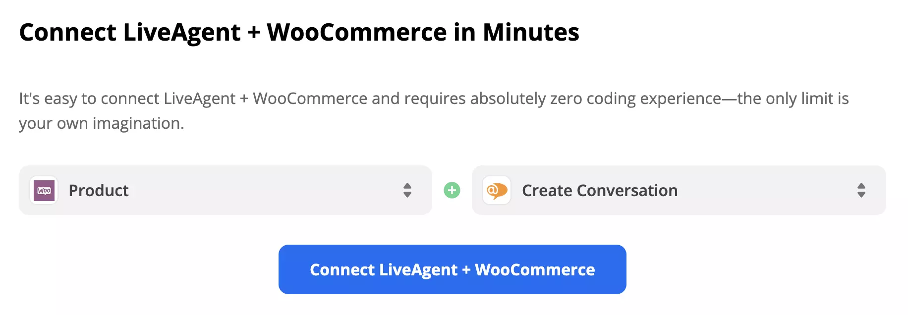 WooCommerce okidač i LiveAgent akcija odabrani na Zapier integracijskoj stranici